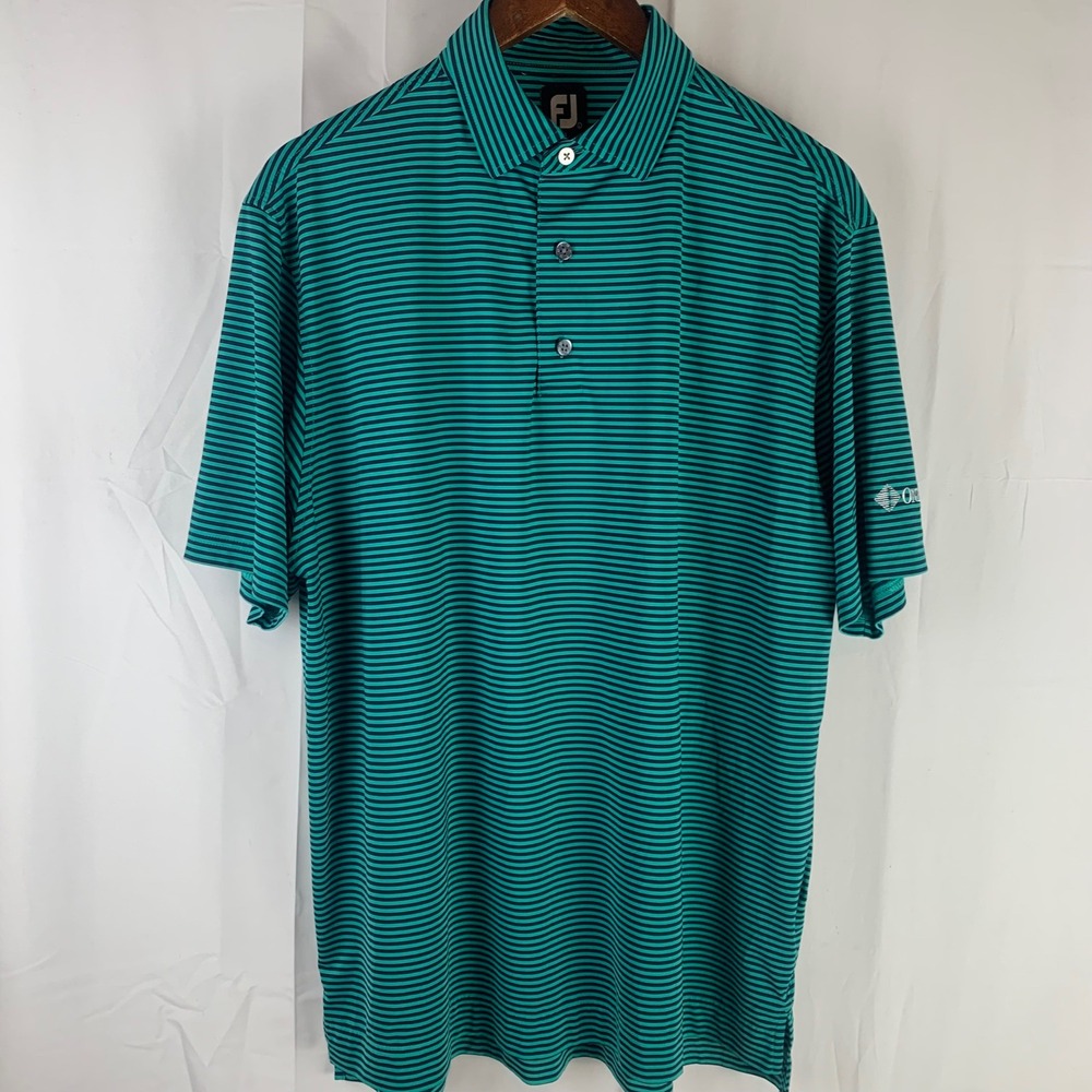 FootJoy Polo Shirt Mens Large Teal‎ Striped Short Sleeve ONEOK Logo Stretch